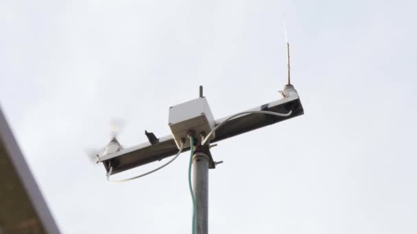 Meteorological Station Measuring Wind Speed Direction Low Angle — Stock Video