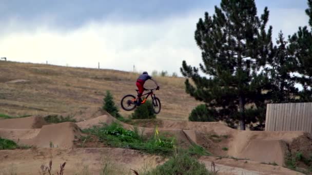 Mountain Biker Jumping Slow Motion — Stock Video