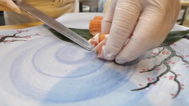 Ein Gericht Rohes Lachsfilet Japanische Küche — Stockvideo