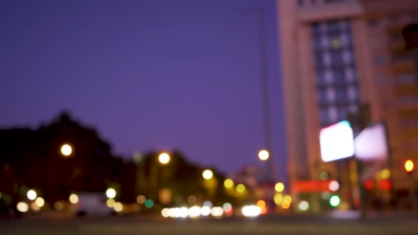 Ancient City Square Night Cars Passing Motorcycles Rush Hour — Stock Video