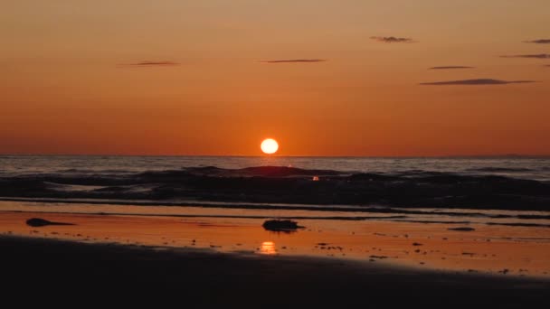 Homme Courant Avec Guitare Plage Sable Arrière Coucher Soleil Beaux — Video