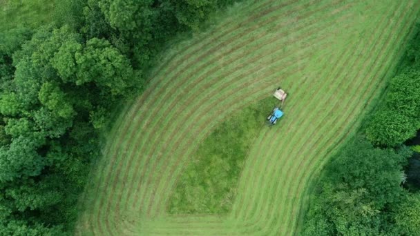 Visueel Aangename Top Maaien Van Grasveld Door Trekker Door Naar — Stockvideo