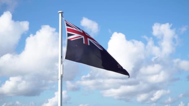 Slowmo Zélandi Nemzeti Zászló Lobogása Szélben — Stock videók