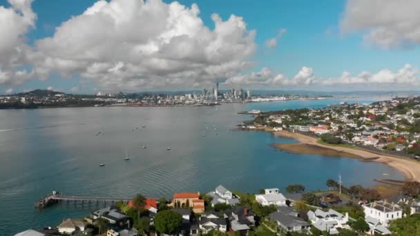 Повітряний Постріл Порту Девон Окленда Пляжів Човнів Нова Зеландія — стокове відео