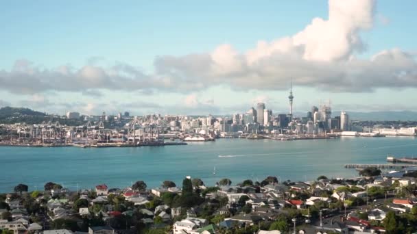 Vista Panorámica Del Horizonte Auckland Desde Devonport Nueva Zelanda — Vídeos de Stock