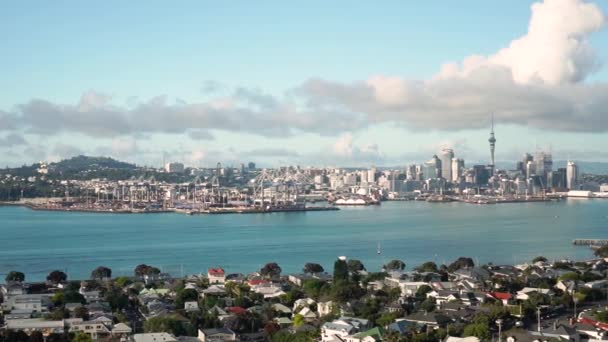 Slowmo Vista Panorámica Del Horizonte Auckland Nueva Zelanda — Vídeos de Stock