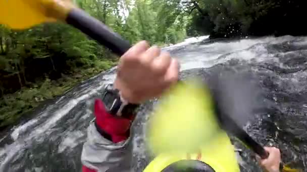 Pov Kayak Menavigasi Air Putih Sungai Nantahala — Stok Video