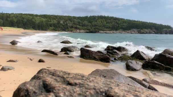 Της Άμμου Παραλία Στην Acadia Εθνικό Πάρκο Κοντά Bar Harbor — Αρχείο Βίντεο