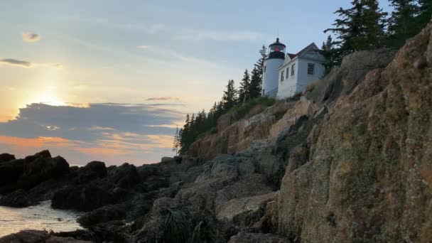 Bass Harbor Head Lighthouse Bass Harbor Maine Sunset — Stok Video