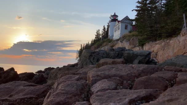 Sunset Bass Harbor Head Világítótorony Bass Harborban Maine Államban — Stock videók