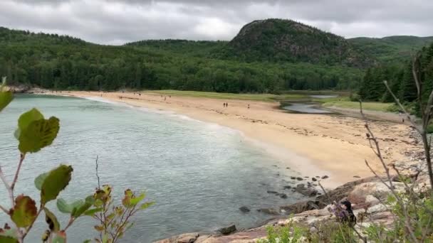 Θέα Άμμο Παραλία Στην Acadia Εθνικό Πάρκο Κοντά Bar Harbor — Αρχείο Βίντεο