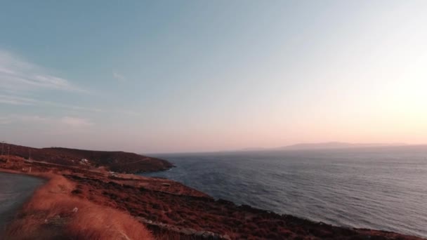 Uitzicht Tinos Island Landschap Met Een Zandweg Aan Het Strand — Stockvideo