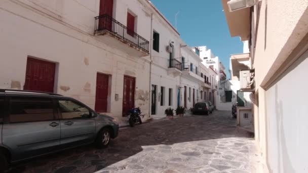 Residentiële Straat Tinos Island Griekenland Slow Motion — Stockvideo