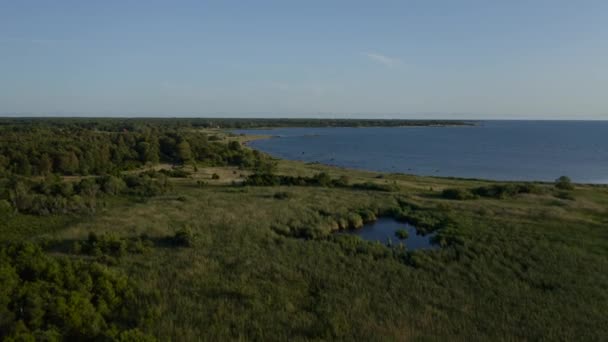 Survolant Une Belle Prairie Descendant Vers Mer — Video