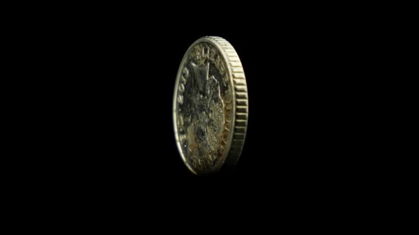 British Five Pence Coin Isolated Rotating Front Black Studio Backdrop — Stock Video