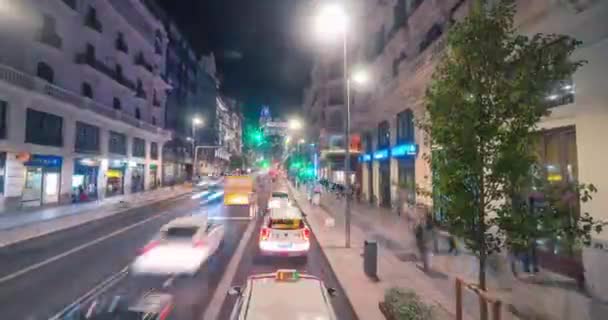 Hyperlapse Driving Madrid Gran Night Driving Pov Cibeles Square Plaza — Stock Video