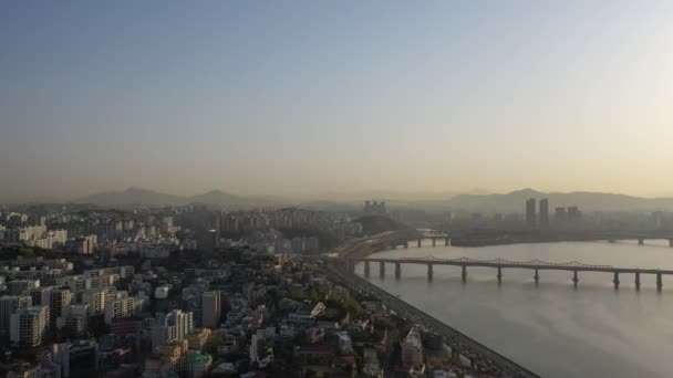 Ochtend Woon Werkverkeer Seoul Zuid Korea Aan Oevers Van Han — Stockvideo