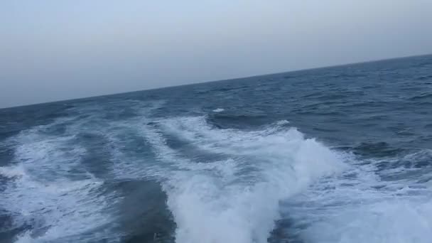 Folge Des Wassers Von Hinten Von Schnell Fahrenden Motorboot Einem — Stockvideo