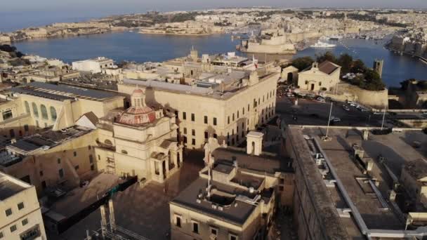 Aerial Drone Shot Valletta Stolica Malty Grand Harbour Trzy Miasta — Wideo stockowe