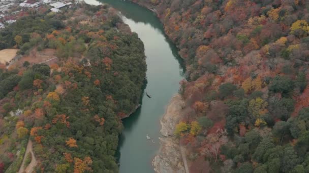 Tranquil Escena Otoño Japón Arashiyama Montaña Aérea Las Afueras Kioto — Vídeo de stock