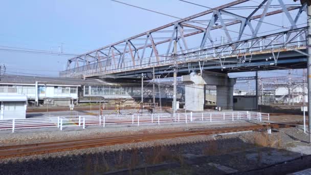 Close Shot Mentre Train Arriva Alla Stazione Maibara Shiga Giappone — Video Stock