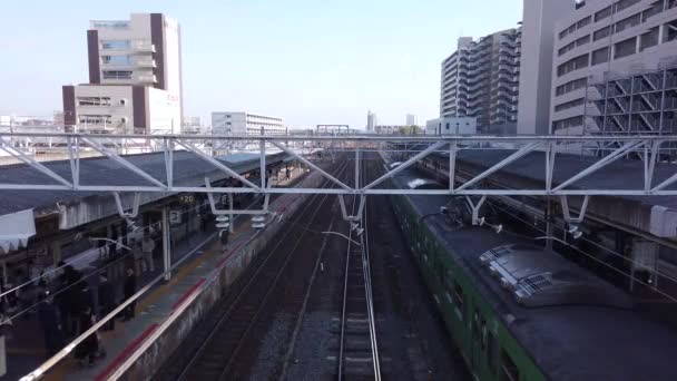 Station Kusatsu Shiga Japan Hoge Hoek Schot Van Treinlijnen Als — Stockvideo