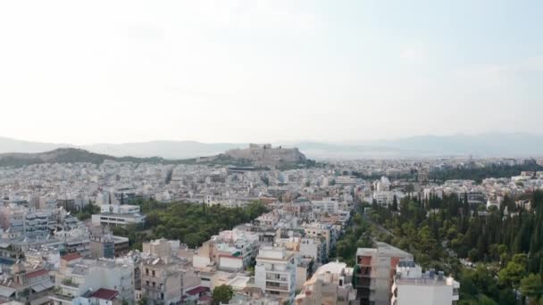 Vue Aérienne Élevant Ancienne Ville Athènes Pour Voir Acropole Sur — Video
