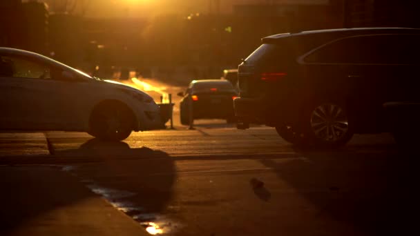 Denver Centrum Gatuvy Vid Solnedgången — Stockvideo