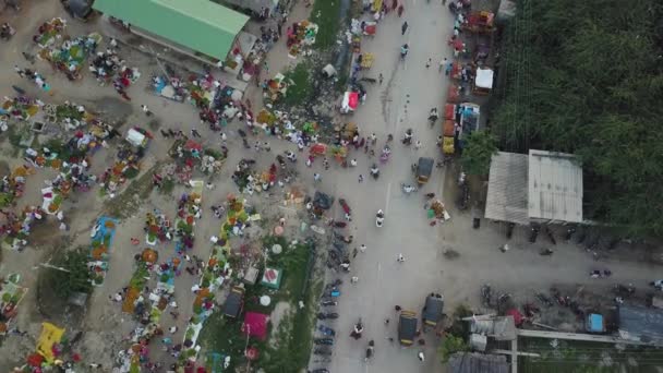 Top Antenni Drone Shot Paikallisten Varattu Markkinoilla Intiassa Aasiassa — kuvapankkivideo