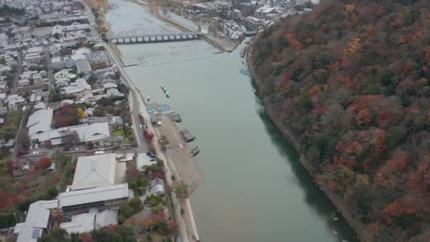 Puente Togetsukyo Río Katsura Kyoto Japón Vista Aérea — Vídeo de stock