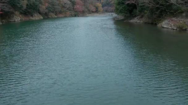 Río Katsura Lenta Inclinación Revelan Calma Otoño Japón Escena — Vídeo de stock