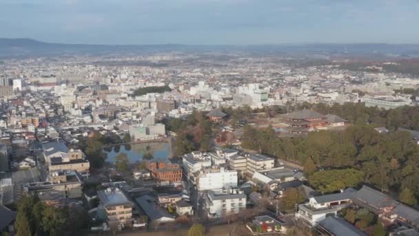 Salida Del Sol Sobre Nara City Japón Amplia Bandeja Con — Vídeos de Stock