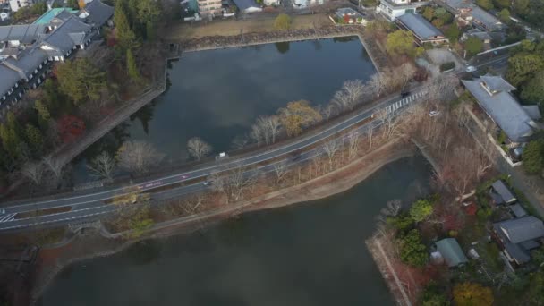 Nara Moat Luchtfoto Van Het Verkeer Weg Langs Het Stadspark — Stockvideo