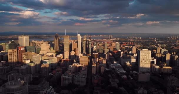 Het Centrum Van Montreal Bij Golden Hour Brede Opname Met — Stockvideo