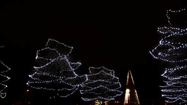 Luces Navidad Muestran Falso Árbol Navidad Centro Denver — Vídeos de Stock