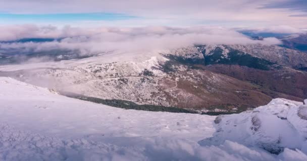 Timelapse Clouds Rolling Mountain Tops Winter — Stock Video