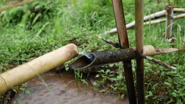 Ein Ausgeklügeltes Gerät Aus Bambus Das Umkippt Wenn Das Wasser — Stockvideo