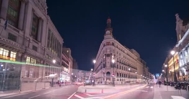 Caducidad Nocturna Madrid Edificio Canalejas Nuevo Hotel Four Seasons Centro — Vídeos de Stock