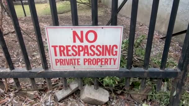 Closeup Trespassing Private Property Sign — Stock Video