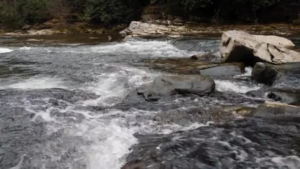 Linville Falls Medium Shot Linville River Flowing — стоковое видео