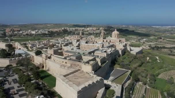 Aerial Drone Shot Fortified Średniowieczne Miasto Mdina Malta — Wideo stockowe