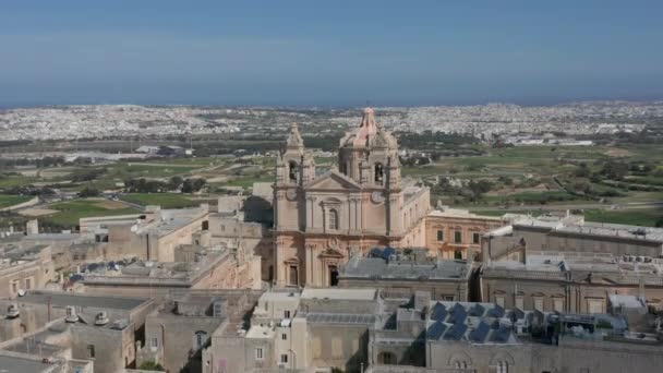 Luchtfoto Van Paul Cathedral Middeleeuwse Stad Mdina Malta — Stockvideo