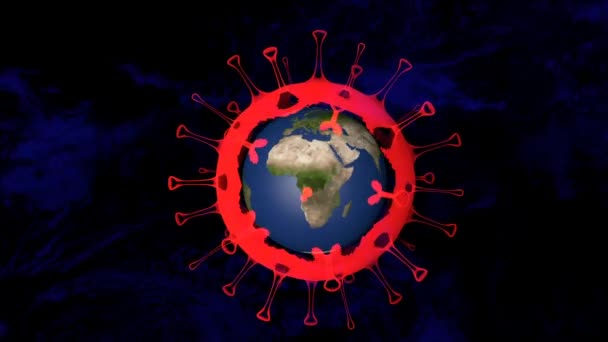 Virusul Roșu Mare Rotește Pământul Absorbit Interior Coronavirusul Răspândit Întreaga — Videoclip de stoc