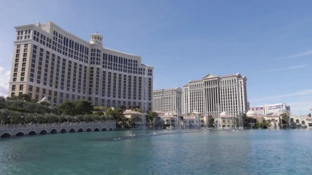 Широкий Знімок Фонтанного Шоу Біля Bellagio Лас Вегасі — стокове відео