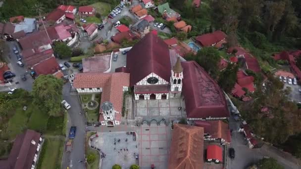 Aerial San Martin Tours Church Colonia Tovar Venezuela — 图库视频影像