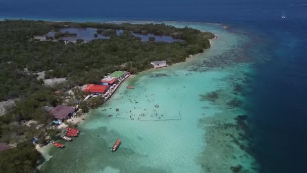 Pequeño Pueblo Piscina Largo Costa Falcon Venezuala Arrecife Coral Agua — Vídeos de Stock