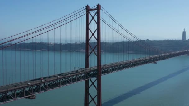 Real Time Aerial Drone Shot 25Th April Bridge Lisbon Portugal — Stock video