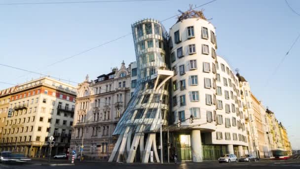 Dancing House Timelapse Praag Tsjechië Statische Weergave — Stockvideo