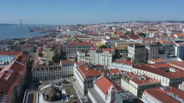 Aerial Pan Shot Cityscape Lisbon Portugal — стокове відео
