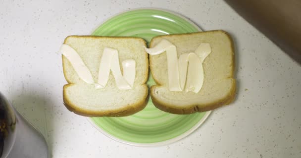 Noir Fait Sandwich Sur Une Assiette Verte Compris Laitue Mayonnaise — Video